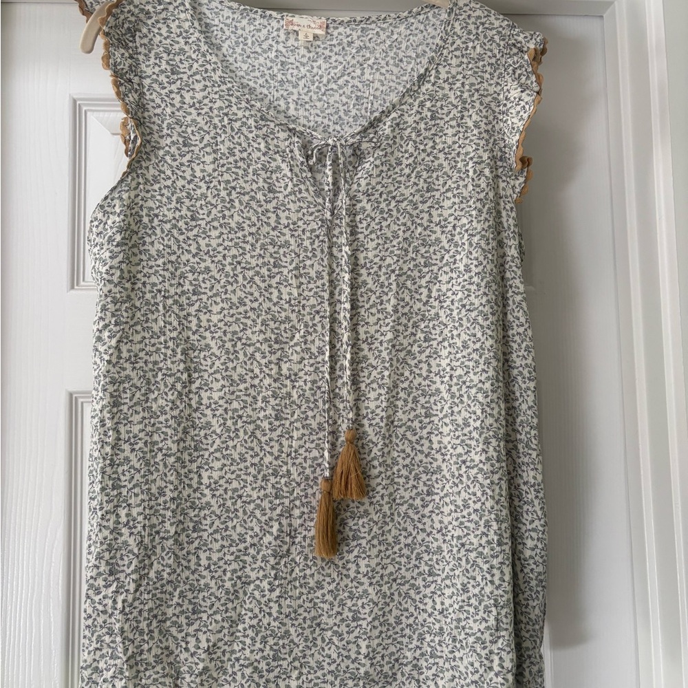Hem & Thread Floral Blouse with Tassel Accents